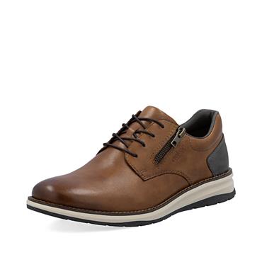 Rieker Men Casual Laced Shoe Side Zip - Brown Leather